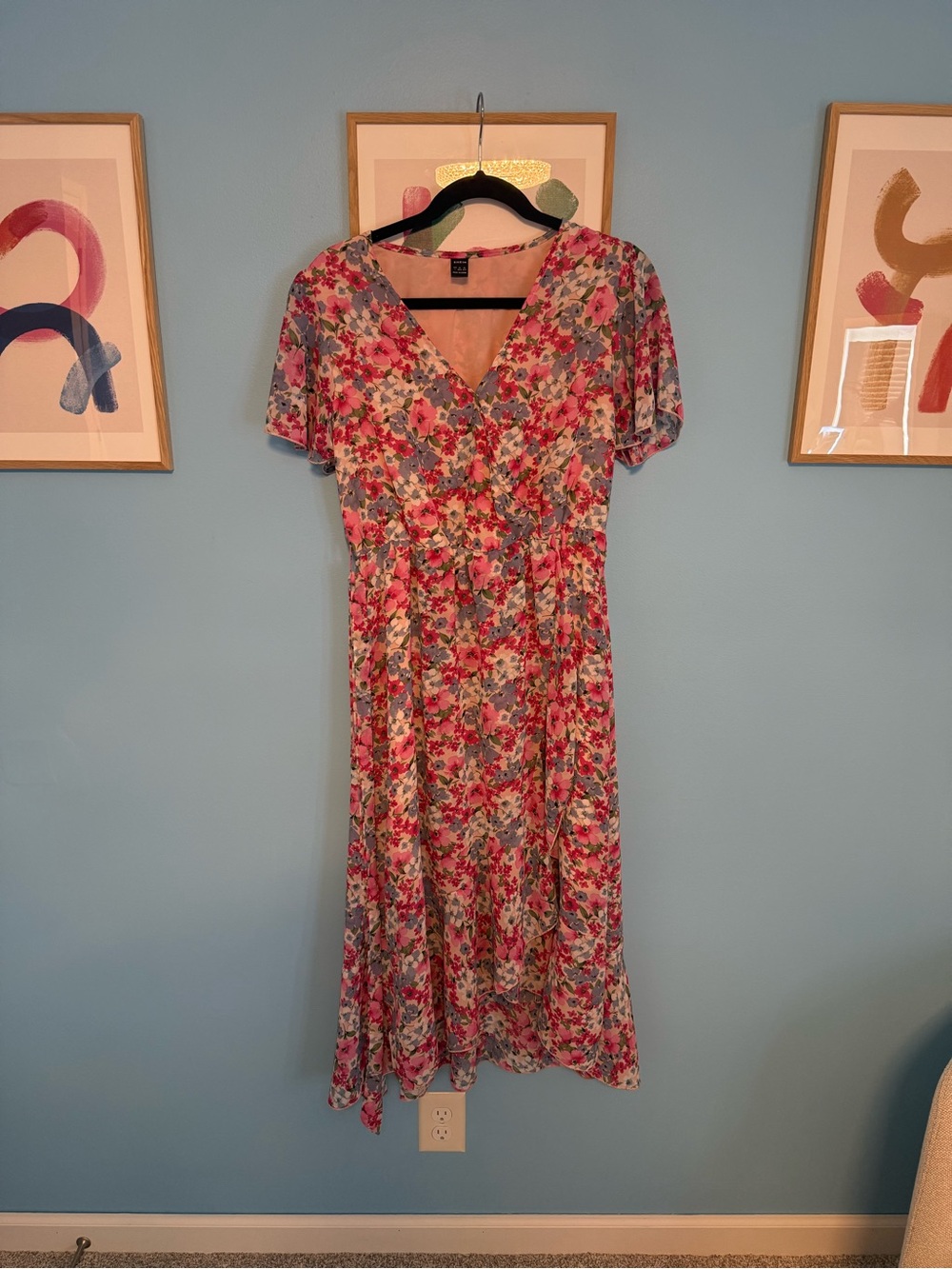 SHEIN Pink Floral Midi Dress